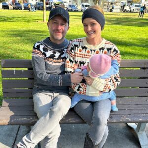 Chris Hardwick Instagram - Took the bebeh to the park yesterday! It was super fun and the baby swings may be her favorite thing in the whole dang world. Also enjoying the spooky holiday sweater weather!! 

PS - someone in this photo turned 9 months old yesterday. HINT: it was not @lydiahearst or me