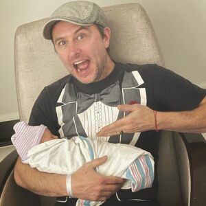 Chris Hardwick Instagram - “Delivery attire but make it formal.” I needed to be comfortable for the 24 hours I was awake yesterday but OF COURSE I had to class it up for Dimity’s first day on Earth!