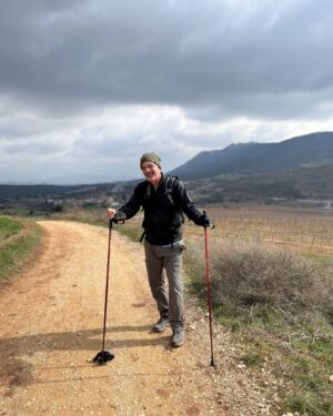 Chris Noth Instagram - I was so enchanted by The West Highland Way in Scotland - that my friends talked me into coming to  El Camino-now in Rioja country- after 18 miles Rioja wine is needed!!