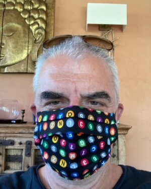 Chris Noth Instagram - My pal, Epatha Merkerson from The ol’ Law & Order days hand made this mask for me- all the subway lines! Q is my favorite- She’s busy as a bee making these great masks!!