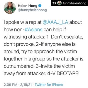 Chris Tallman Instagram - #Repost @funnyhelenhong with @get_repost
・・・
PLEASE SHARE WIDELY! I spoke with a rep from @advancingjustice_aajc about what non-#Asian #allies can do if witnessing attacks. This is obviously simplified to fit in a tweet but the advice is similar to if you’re witnessing sexual harassment in public. The “don’t provoke” part is hard for me cuz all I want to do is SHRED some racists but I see why this is safer. #stopasianhate #stopaapihate #ifyouseesomethingsaysomething #beanally #dogood #thegoldenrule #dontstaysilent #goodsamaritan