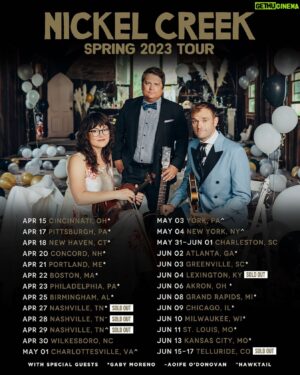 Chris Thile Instagram - CELEBRANTS UNITE!!!

We’re hitting the road this spring for our first headline tour since 2014! Pre-sale tickets and Celebrants Club packages  — including a private perfomance, signed poster, and more — will be available Wednesday, February 8 at 10am local venue time. Sign up for access to pre-sale: nickelcreek.com
If you miss the pre-sale window for your selected show (or pre-sale tickets sell out), general on-sale begins Friday at 10am local venue time.

P.S. Keep putting the rant in Celebrant below if your town isn’t on this list (the better for us to see what might still be missing!), but alsooo, we’ll be announcing more shows soon…