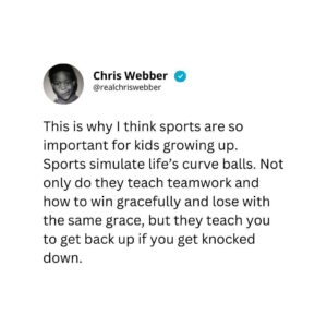Chris Webber Instagram - Sports aren't just games—they're life lessons in action.

Win or lose, every game taught me how to hustle and bounce back when things get tough.

My coaches were some of the most influential people in my life and the principles of grit, perseverance, and discipline that they instilled in me are the same ones that helped me finish writing my book.

#AAU #Basketball #bygodsgrace