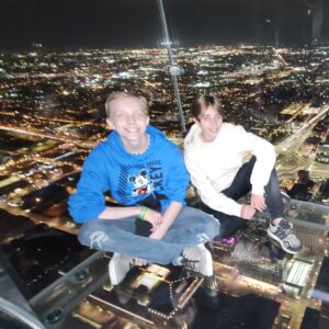 Christian Ganiere Instagram - Thank you so much @skydeckchicago and @WillisTowerChicago for having us to see the amazing building! It was terrifying and fun at the same time to sit up there on the glass and look down at the city with @raphael_luce #Henry #Vecna who as you can see once again tried to kill me. Haha. Thank you to @creationent for having me out to be a part of the awesome #strangerconchi #strangerconchicago I love the city and can't wait to come back! Thank you to all the fans who came out too! You were so kind and amazing. I had so much fun.
.
.
.
#strangerthings #010 #NumberTen #IamNumberTen #Iam010 #Hawkinslab  #strangerthingsedit  #strangerthingsedits 
 #netflix  #netflixseries 
#strangerthings4 #hawkinsnationallab #rainbowroom #strangerthingscast #upsidedown #strangerthingsfan #theupsidedown #hawkinsnationallaboratory #strangernumbers #hnl #boys #fun #skydeckchicago #SteettoSkyChi