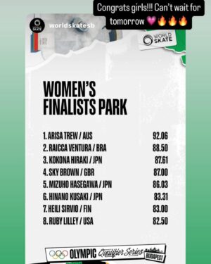 Christian Hosoi Instagram - Congratulations to @arisa_trew qualifying 1st going into the finals!!! TEAM HOSOI REPRESENT!!! @hosoiskateboards 🔥⚔️🔥 @olympics BUDAPEST