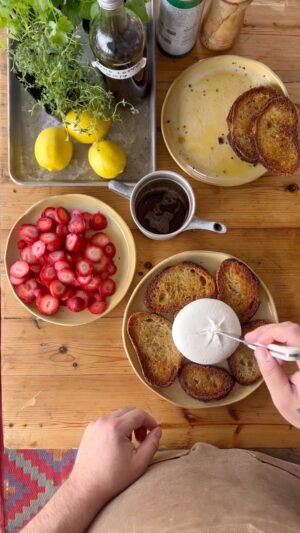 Christian Petroni Instagram - strawberries & fresh burrata on toast from the end of last season 🍓 #food

*dressed with brown butter & pops vino cotto
