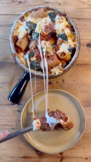Christian Petroni Instagram - spicy baked paccheri, smashed meatball ragu #food 

*half the mix gets rolled into balls & fried in extra virgin olive oil 
the other half gets smashed & fried in a hot pan with more green gold “evoo” than cooked down with 8 hour marinara x