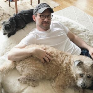 Christian Slater Instagram - Relaxing with these scruff dogs ahead of my first week back on Mr. Robot! (My wife would like you to know that this is my son's gaming beanbag and does not accurately reflect the decor of our home)