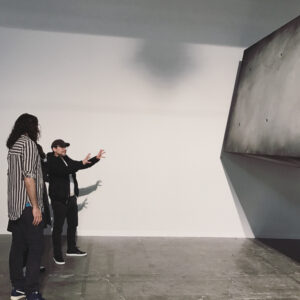Christian Slater Instagram - Asking @studio.drift @thearmoryshow how he keeps this concrete block suspended in air. I'm pretty sure he's a Jedi.