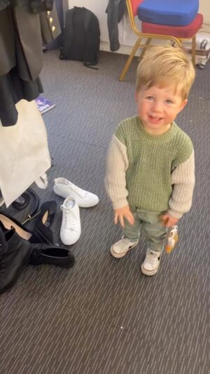 Christie Whelan Browne Instagram - Yesterday Duke came to work with Mum and Dad and this is him hearing us on the tannoy and promising to be ‘berry quiet’ if he is allowed backstage.
This video makes both @rohanmbrowne and I cry. Our little boy is growing up. 💗