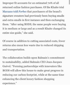 Christine Marzano Instagram - Beyond excited that @bods_inc and our partnership with @balmain was covered by @forbes in a wonderful article by @stiffyhm Highlighting that technologies like BODS create not only commercial value for retail brands, but are an environmental solution for them as well! Thank you so much to my incredible BODS team and everyone who made this possible. #digitalfashion #ue5 #fittech #retailtech #ecommerce #virtualtryon #femalefounder ##3dgarment #yourbod