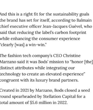 Christine Marzano Instagram - You can now check out our newest @bods_inc partnership with @balmain Use your BOD to find your correct size and to style great Balmain looks. We guarantee whatever you buy, will fit, and you will want to keep it rather than return!  Save your BOD for future sessions as we continue to roll out across other exciting fashion brand e-commerce. #ecommerce #returns #fashiontech #sustainablefashion