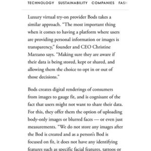 Christine Marzano Instagram - It's all about trust, transparency and choice for the end user. These have been the main pillars of the @bods_inc ethos and DNA since day 1. Thanks @maddieeschulz and @voguebusiness for including us in this informative piece.