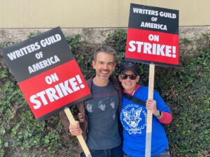 Christopher Gorham Instagram - 100 days. The AMPTP has kept the @wgawest on strike for 100 days with no end in sight, refusing to negotiate in good faith. These are pics from day 1. The writers kindly offered me a WGA shirt to put on over mine after the first lap. We’ve been standing with our brothers and sisters from the beginning and we’ll be there until the end. Join us out at Warner Bros today!  #sagaftrastrong #wgastrong #1u