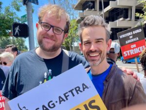 Christopher Gorham Instagram - 100 days. The AMPTP has kept the @wgawest on strike for 100 days with no end in sight, refusing to negotiate in good faith. These are pics from day 1. The writers kindly offered me a WGA shirt to put on over mine after the first lap. We’ve been standing with our brothers and sisters from the beginning and we’ll be there until the end. Join us out at Warner Bros today!  #sagaftrastrong #wgastrong #1u