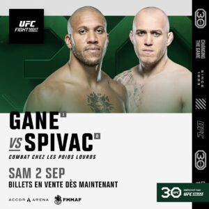 Ciryl Gane Instagram - 🚨 La billetterie pour #UFCParis est OUVERTE‼️

⚔️🇫🇷 Venez soutenir nos combattants français, et me soutenir dans mon combat contre Sergei Spivak en prenant votre place 🎟️ sur le LIEN EN BIO ⬆️