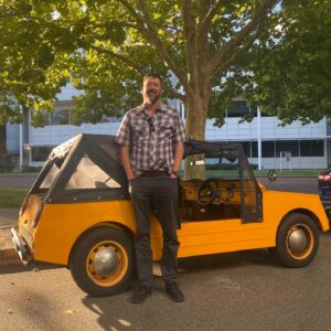 Claire Hooper Instagram - I’ve chucked another bonus ep of my podcast up! Recorded with this gentleman and in this car. Sam Longley, comedian, improviser, stage and screen actor, and very tall man. Heads up, his story is groooooosssss. I loved it.
(Third photo: from Barking Gecko’s Aesop and his Fables. From over 20 years ago. With Tilly Ozdelay. Sam is the biggest one and I am the smallest one ❤️)