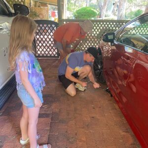 Claire Hooper Instagram - Best day of @wadeduffin’s life? The birth of his first child? Or the day he popped the tire on my mother’s Corolla and had to ask for my dad’s help fixing it?