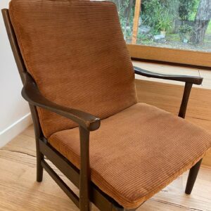 Claire Hooper Instagram - For the literally hundreds of people who’ve asked for a picture, here is the chair I re-covered, and here is good friend Xavier Michelides using the chair.