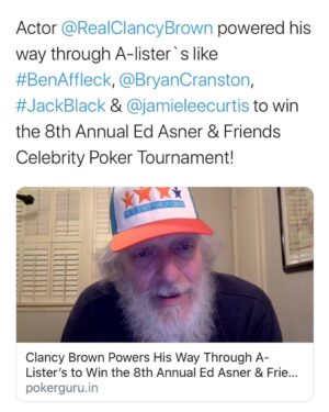Clancy Brown Instagram - Yikes! Looks like it was way past my bedtime...and boy do I need a shave! If you want to donate to @edasnerfamilycenter text “ED POKER 2020” to 56651 or go to edasnersalsalabs.org/donate/index.html If you want to bid on other goodies from the “A listers” I powered through go to wedoauctions.com/bidapp/index.php?slug=edspoker2020 #pandemicbeard