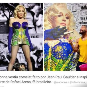 Claudia Souto Instagram - Madonna usou corselet inspirado na arte do meu amigo @rafaelarena_  Pense a emoção! Parabéns, Rafa! Arrasou muito!✨✨✨💙💚💛🤍
