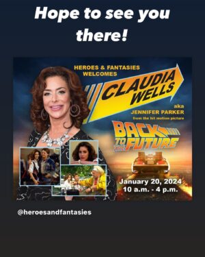 Claudia Wells Instagram - Coming up soon! I have on set photos that I’ve never brought to any appearance ever…❤️💕😊😊😊 First appearance of 2024! #texas #sanantonio 
*
*
*
#bttf #backtothefuturetrilogy #backtothefuture #claudiawells #jenniferparker #martymcfly #photoop #autograph #appearance #fun #love #comicbookshop #january20 #2024
