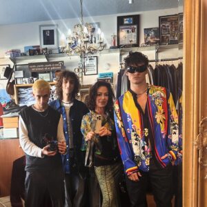 Claudia Wells Instagram - Such fun filming at my store yesterday with these kool cats! Open over 32 years! 
Open by Appointment via ArmaniWells.com
*
*
*
*
#iconic #gianniversace #tiktok #artists #creators #filming #claudiawells #armaniwells #storeowner #grateful #bttf #backtothefuture #jenniferparker #actress #ambassador #kidsinthespotlight #gardenoflife
