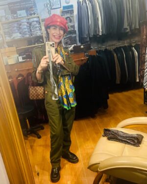 Claudia Wells Instagram - Did a very quick pic after turning the alarm on, so I could show this wonderful flight suit that when you make a purchase of it, the LA Missions feeds a family of four that’s unhomed with a box that feeds them for a week!!!! 
Thank you @thewunzworld for this incredibly comfortable & super easy to wear & helpful to deserving people, clothes!!! ❤️❤️❤️❤️❤️🥳🥳🥳🥳🥳🥳🥳🥳
