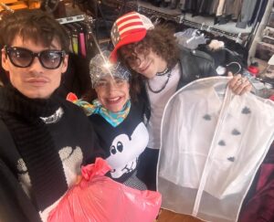 Claudia Wells Instagram - My beautiful friends, introduced to my store a decade ago by our mutual darling angel Noah, who departed us too young (last picture). 
I am wearing their recent hippo design Jacquard knit with straight sleeves #vayne sweater #socomfy.
Oren left with amazing NWT Gucci kicks & Dolce & Gabbanna hand embroidered beaded shirt. Gabriel got one of a kind sky blue hand made lucchese cowboy boots. Most importantly, we laughed, talked, reminisced, & visited!!!! 
Open By Appointment Only via ArmaniWells.com
Music by Gabriel Jayne
*
*
*
#armaniwells 
#claudiawells
#mensfashion 
#mensboutique 
#highfashion 
#bttf 
#backtothefuture 
#jenniferparker