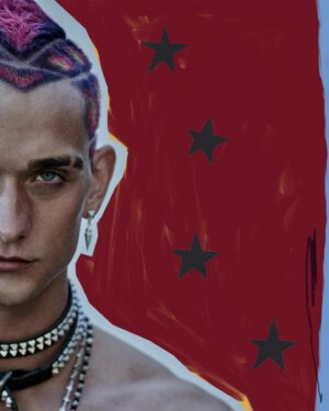 Cody Saintgnue Instagram - Was great to be apart of  @_manabouttownuk 
Photography: @matthewbrookesphoto 
Digital Tech: @philipppaulus 
Styling: @nicolaformichetti 
Editorial Director: @huwgwyther 
Hair: @petergrayhair / @intelligentbeautyglobal 
Color: @dome_improvement / @planetsalon
Production: Casey Murphy @clmagency 
Artwork: @bertonijuan 
Styling Assistant: @hunterclem_ 
Cover Art: @bertonijuan 
#manabouttown