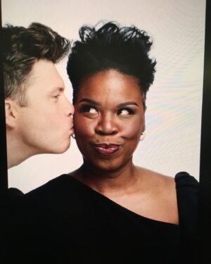Colin Jost Instagram - I never really post anything on social media because I’m self-conscious/repressed about it, but I really wanted to say an SNL goodbye to Leslie Jones, and I mostly wanted to say thank you.

I don’t know if I would have survived my first year on Update without Leslie. I was extremely nervous and awkward and she was extremely confident and funny and knew who she was. And she made me (and our whole show) a lot better.

Even though she has wanted to hit me in the face many times (as shown in pic #3), she has also been kind and generous and given me many birthday presents (all photos of her). And more than anything else, she’s been funny. Chris Rock knew that when he recommended her to Lorne six years ago and now all of America knows it.

I miss you Leslie and I hope you come back on Update anytime you want, you... scrumptious, chocolate... nope it doesn’t work the other way.

Love,
Colin