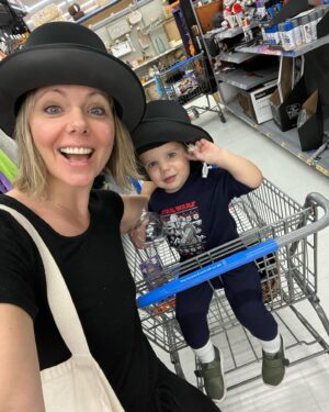 Collette Wolfe Instagram - Still trying to decide what we should be for Halloween. He doesn’t seem to care except he’s super clear he’s not into hats 🧢🎩 #dayoldmakeup #nofilter #halloween #walmart