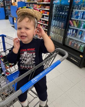 Collette Wolfe Instagram - Still trying to decide what we should be for Halloween. He doesn’t seem to care except he’s super clear he’s not into hats 🧢🎩 #dayoldmakeup #nofilter #halloween #walmart