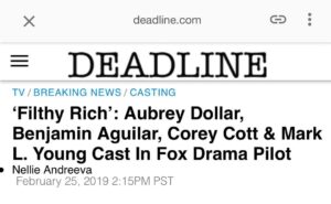 Corey Cott Instagram - Super pumped for this one! Excited to work with this crazy awesome cast, writer/director Tate Taylor, everybody at @foxtv, but mostly to play @kimcattrall’s son.