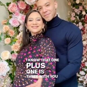 Cory Lee Instagram - I know that 1   1 is 3 with you!!!! 🤰🏻🏡❤️ 

This week I am 22 weeks pregnant
This year we have been together for 18 years
This year we celebrate 9 years of marriage 

Relationships aren’t easy but one thing we know is we got a whole lotta love for each other and for our incoming baby!! ❤️❤️❤️

Shot at @mintroomstudios 
Vintage dress from @siberiavintage 
#babyannouncement #baby #babyshower #pregnancyannouncement #newbaby #pregnant #newborn #pregnancy #birthday #babyontheway #22weekspregnant #momtobe #love #celebrate #couple #couplegoals #1plus1 #expectingababy