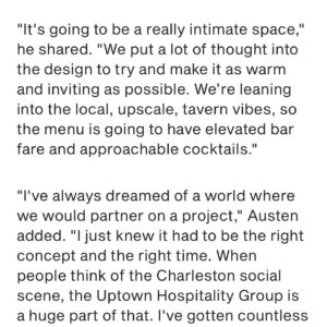 Craig Conover Instagram - Oh… & BTW… 🔉

We’re thrilled to announce our newest partnership with buddies @krollthewarriorking & @caconover! After years of friendship with the @bravosoutherncharm vets, it only made sense to join forces! 🤝

With a shared loved of Charleston & the hospitality biz, partnering on an elevated local tavern right off of King St. seemed like an absolute NO BRAINER. 

We can’t wait to bring you updates on our newest concept as it continues to unfold! 

#BTW #ByTheWay