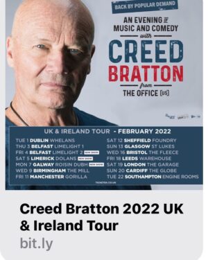 Creed Bratton Instagram - Look forward to performing for my fans on the other side of the pond again. See you soon gang