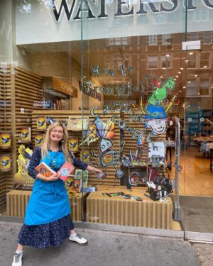 Cressida Cowell Instagram - Here with lovely booksellers at the windows I painted for the Which Way Round the Galaxy book tour …in @Waterstones High Street Ken, Wimbledon, and Clapham. I signed loads of copies of the Which Way books but also Dragons and Wizards books if you live in any of those areas and like a signed book for yourself or as a present…

We ran out of time for me to paint the window of Waterstones Kingston, which was such a shame, because it’s such a beautiful store! (Note to self, four windows in one day a little tricky!) BUT here with wonderful booksellers in that store, and we signed loads of copies so if you live nearby…

@waterstoneskingston 
#❤️📚
#readingismagic
#Waterstonesminitour