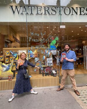 Cressida Cowell Instagram - Here with lovely booksellers at the windows I painted for the Which Way Round the Galaxy book tour …in @Waterstones High Street Ken, Wimbledon, and Clapham. I signed loads of copies of the Which Way books but also Dragons and Wizards books if you live in any of those areas and like a signed book for yourself or as a present…

We ran out of time for me to paint the window of Waterstones Kingston, which was such a shame, because it’s such a beautiful store! (Note to self, four windows in one day a little tricky!) BUT here with wonderful booksellers in that store, and we signed loads of copies so if you live nearby…

@waterstoneskingston 
#❤️📚
#readingismagic
#Waterstonesminitour