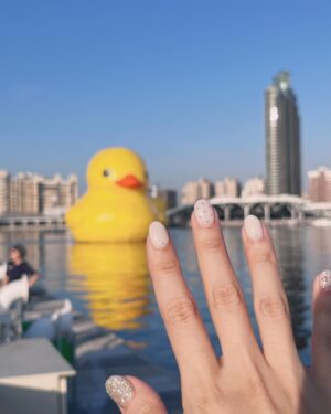 Crystal Lin Instagram - 情人節這天為大家點播一首
一想到你鴨🦆
本來要看小鴨親親的
結果時間沒抓好就錯過了
不過還是有穿越人群遇見鴨
一睹廬鴨真面目

美甲： @pumi27 
這次做個鑲金的情人節款 整個氣質up💛