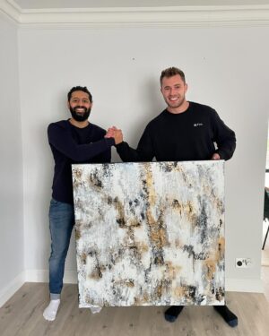 Curtis Pritchard Instagram - A pleasure to see @curtispritchard12 pick up his new art work for the launch of his and @aj11ace new app @fint_invest - really great to support such a unique concept which focusses on helping young people manage their finances. Guidance that was much needed when I was younger! Be sure to check it out, thanks again!

This piece is size 100 x 100 cm, and there are many more like this available on my website here: 

www.artbyrajanseth.com

#abstractart #abstractpainting #artforsale
