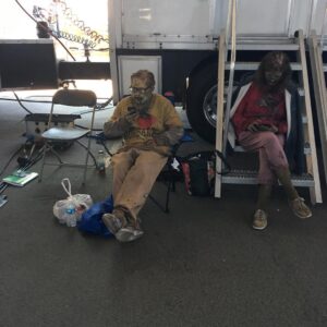 DJ Qualls Instagram - Tonight on #znation 9pm/8 central on #syfy , my home is destroyed by an explosion (for like the 3rd time). Some people die. I also pike a few Z’s, share some good screen time with my tv wife, @ramonabishyoung .This is me at lunch. I got a bunch of debris in my eye, but the broccoli cheddar soup was on point. Also, some zombies on break and a pile of zombie parts. This episode was directed by Juan Más. He’s a great director who’s name sounds like a male stripper. What’s not to like? #zombies #setlife 🧟‍♂️