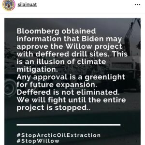 Dallas Goldtooth Instagram - No one — NO ONE can tell me @joebiden @potus takes climate serious IF he approves the #WillowProject. IDC who you are or his efforts thus far. 

If he approves this massive climate bomb - he has utterly failed on climate. This will be HIS legacy to a burning planet.

Check out the url in my bio to see how you can help #StopWillow and follow @silainuat @fightfossils