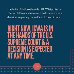 Dallas Goldtooth Instagram - Native families are under attack. 

Repost from @illuminative
•
Who is really behind the attack on the Indian Child Welfare Act (ICWA) and how will this assault impact the rights of Native Nations?

The Indian Child Welfare Act is the “gold standard” of child welfare policy. Gibson Dunn’s motives to support the plaintiffs in Brackeen v Haaland PRO BONO is another strategic campaign to chip away at Tribal sovereignty - our inherent right as Native Nations to self-govern.

If ICWA is overturned, the health and well-being of Native communities, lands and resources will be at risk. The U.S. has a long history of policies that attempt to weaken cultural and family connections within Native communities. We must not let any forces tear our peoples apart. Together, we can fight to #ProtectICWA. 

What YOU can do to help:

 🪶🏛️ Swipe through to learn more about who is behind this attack on ICWA
 🪶🏛️ Sign the Protect ICWA Campaign’s petition linked in our bio 
 🪶🏛️ Follow @ProtectICWA to stay up-to-date on the status of ICWA
 🪶🏛️ Share this post with your family and friends 

#ProtectICWA #IndianChildWelfareAct #TribalSovereignty