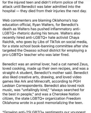 Dallas Goldtooth Instagram - As a father of non-binary children this story breaks my heart. Nex was Choctaw and what sounded to be an amazing and lovely person. My love and heart goes out to the family and relatives of Nex. Its disgusting that the family wasnt notified by the school. Its disgusting that oklahoma officials fueled anti-LGBTIQ  sentiments leading up to this. Beyond the youth who committed the attack — the adults who foster anti-queer, anti-two spirit hate must be held accountable as well. #nexbenedict