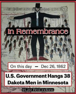 Dallas Goldtooth Instagram - These men were my relatives. Many came from my home villages of Čaŋšayapi ka Kapoża. To this day we honor and memorialize these relatives and many others who were mass murdered by the Americans during settler-colonial expansion into our homelands. #Dakota38 

rp @last.real.indians
•
💔❤️‍🔥💔

Cover art by @travisblackbird