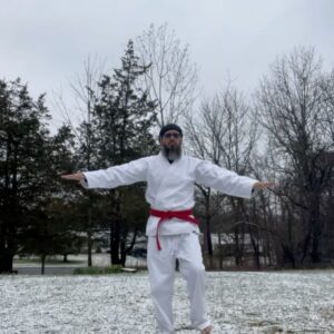 Damien Echols Instagram - There’s a tradition in karate of practicing kata barefoot in snow. It’s a practice in non-attachment and self mastery. What it does is trains you to be unmoved by either pleasure or pain. To keep moving forward despite either temptation or hardship. I didn’t think I’d get to do it this year, since we’re already well into Spring….but when I woke up this morning there was a light covering on the ground. It was wet and sludgy, but better than nothing.
Speaking of Spring…Lorri and I are doing a class via zoom on April 12. It’s all about the astrological energies that are pervasive right now, and how we can utilize them in our lives. There will be meditation, guided visualization, and a Q&A. You can join us from anywhere in the world. If you’re interested, the link is in my bio. See you soon - and as always, thank you so much for your support.
#tangsoodo
#tangsoodokarate 
#karate
P.S. Don’t judge my form too harshly - it’s difficult when you can’t feel your feet!