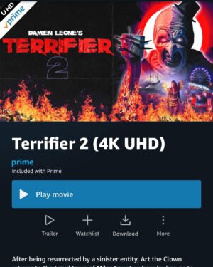 Damien Leone Instagram - Terrifier 2 is now streaming on Amazon Prime and yes it’s uncut ! Enjoy! 😀🔪 🩸 🤡🤘🏻 #terrifier2 #terrifier #arttheclown #amazonprime #amazon #streaming #uncut