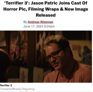 Damien Leone Instagram - How’s this for some amazing news?!🔥 Can finally announce that Jason Patric is now a part of the Terrifier universe. Such a thrill to be able to work with one of my favorite actors! Cannot wait for you to see how he’s involved in the franchise! Any guesses?? You won’t be disappointed ✨🤡 #terrifier3 #jasonpatric #comingsoon