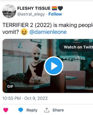 Damien Leone Instagram - TO AVOID FAINTING keep repeating, IT’S ONLY A MOVIE…only a movie…only a movie 🤡🤢 FULL ARTICLE IN BIO #youvebeenwarned #fainting #extreme #gore #toointense #arttheclown #terrifier2 #arttheclown